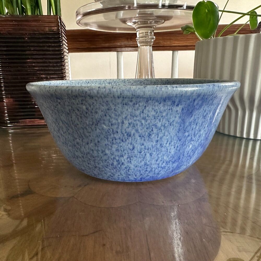 Vintage John Garrou Studio Pottery Mixing Bowl w/ Blue Glaze, Old Fort NC, 1986